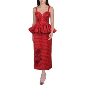 Fanm Mon $459 Gulia Peplum Tweed Midi Dress Size XS